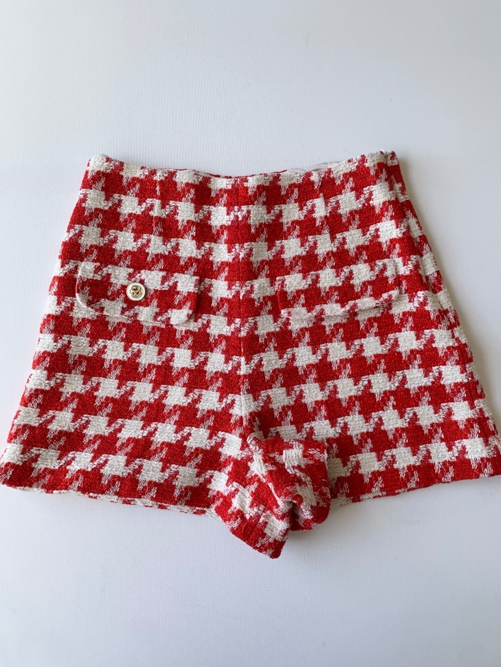 SANDRO Floriane Houndstooth Check Cotton Blend Short in Red Women's 38